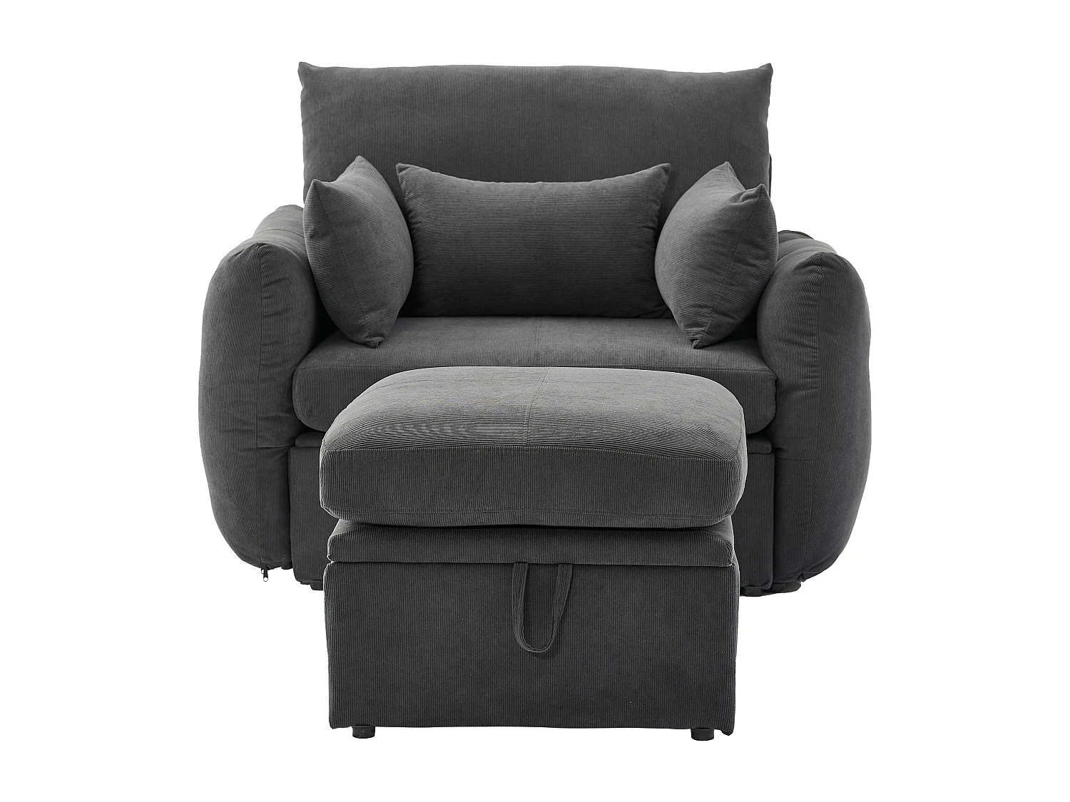 Moderne fauteuil met voetsteun en opbergruimte - 120 x 90 x 93 cm - Fluweel - Grijs