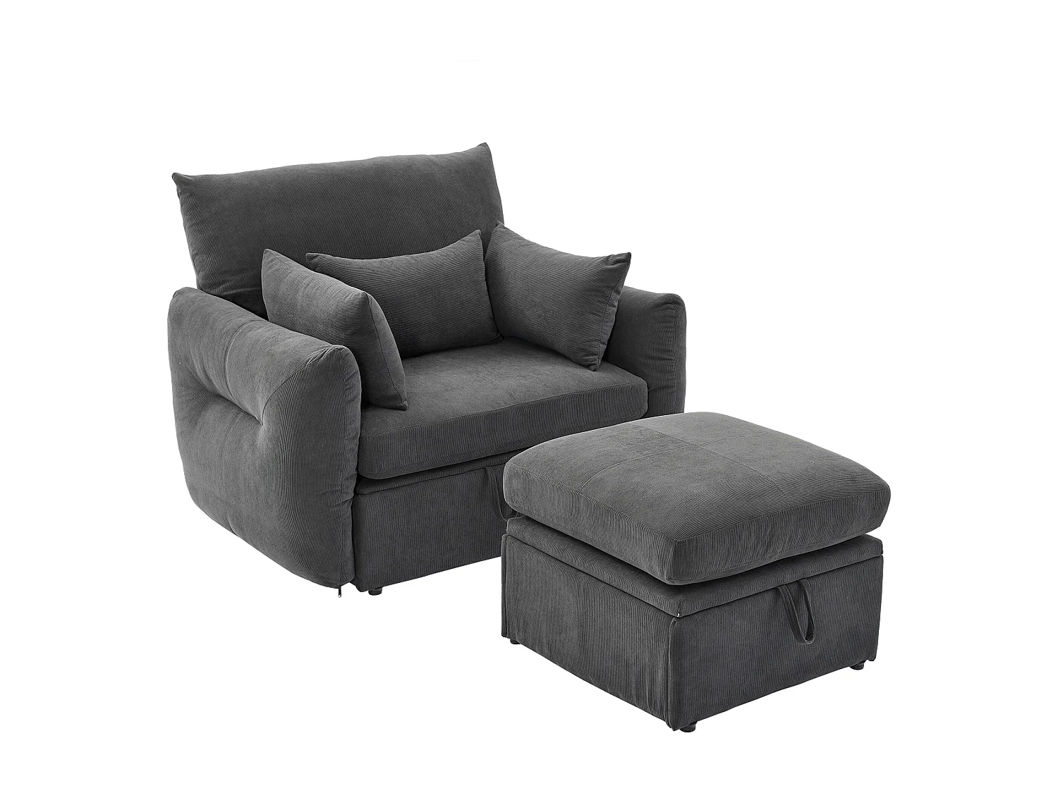 Moderne fauteuil met voetsteun en opbergruimte - 120 x 90 x 93 cm - Fluweel - Grijs