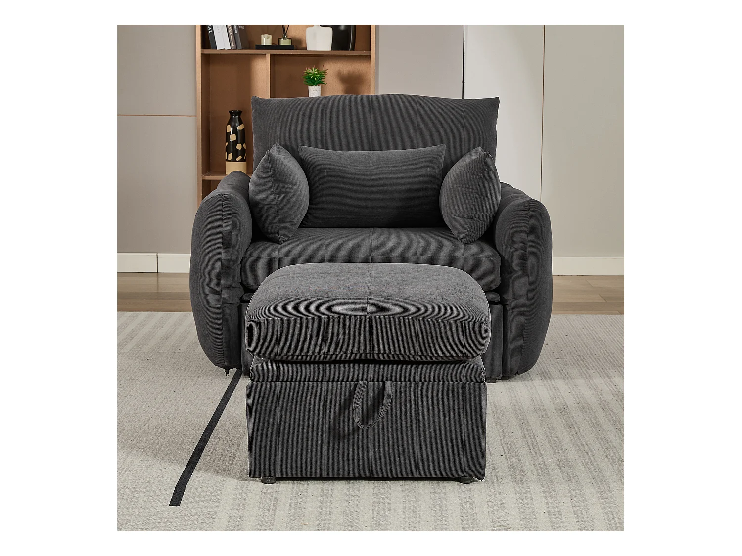 Moderne fauteuil met voetsteun en opbergruimte - 120 x 90 x 93 cm - Fluweel - Grijs