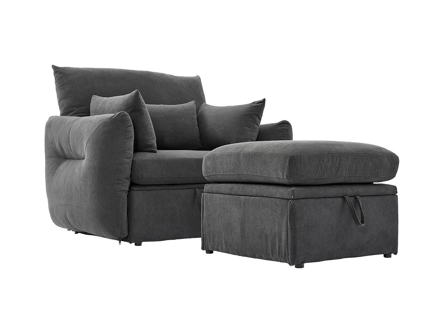 Fauteuil moderne avec repose-pieds et espace de rangement - 120 x 90 x 93 cm - Velours - Gris