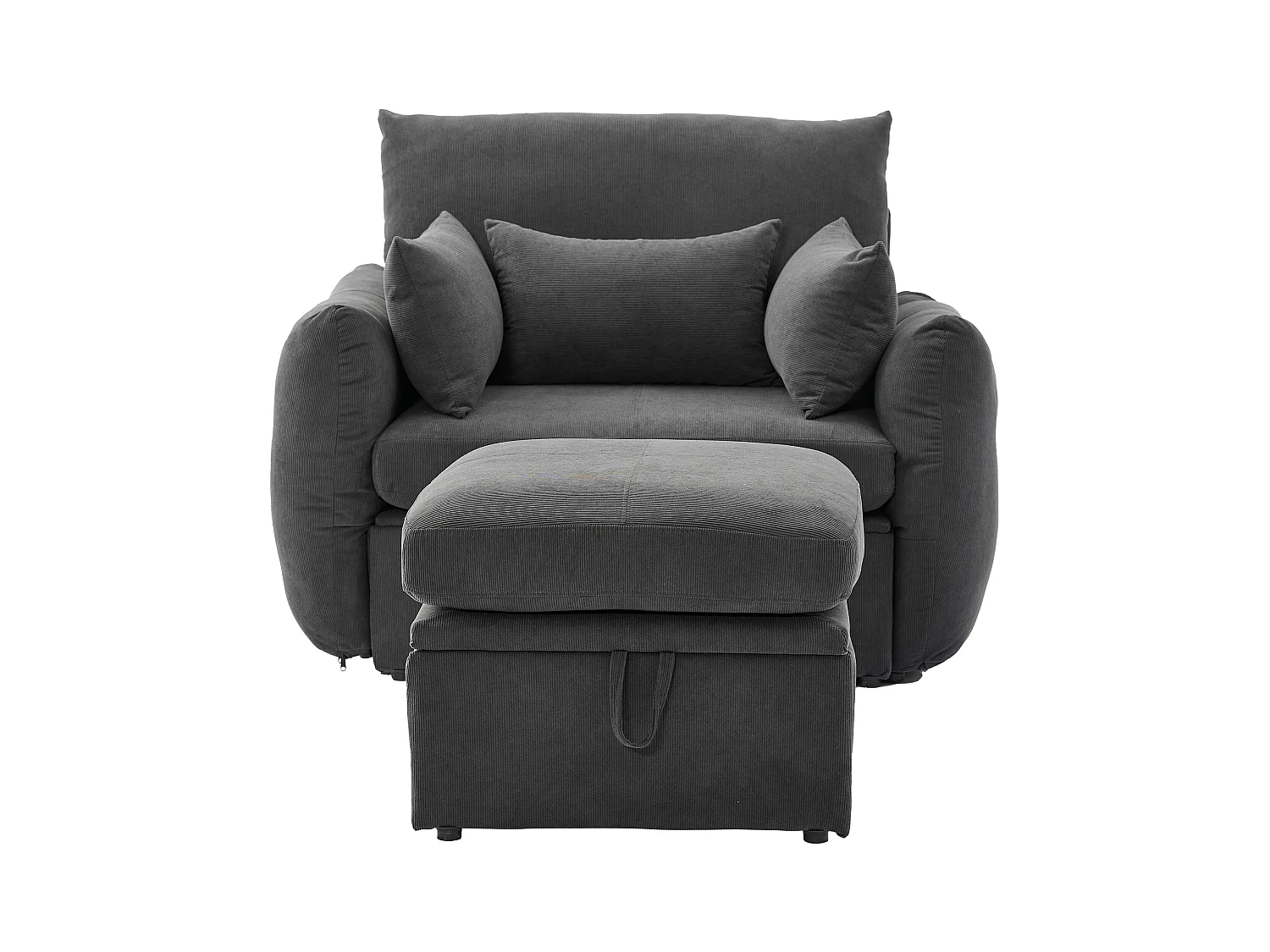 Fauteuil moderne avec repose-pieds et espace de rangement - 120 x 90 x 93 cm - Velours - Gris