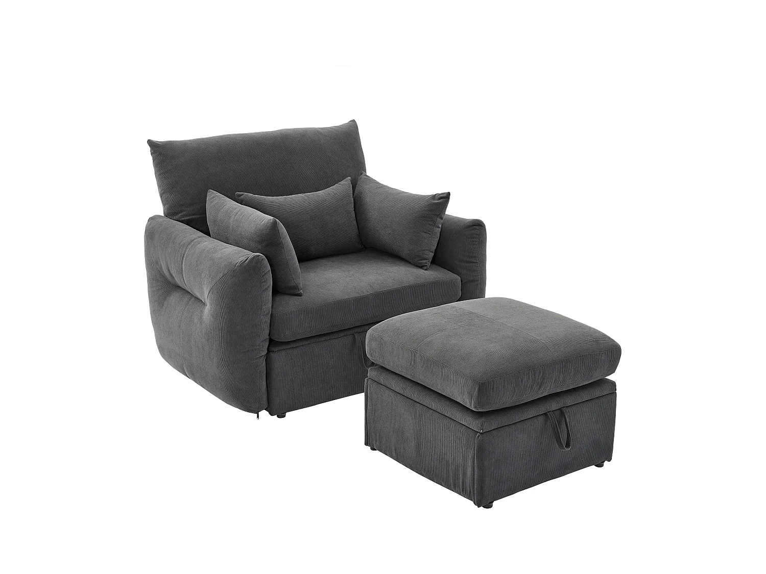 Fauteuil moderne avec repose-pieds et espace de rangement - 120 x 90 x 93 cm - Velours - Gris
