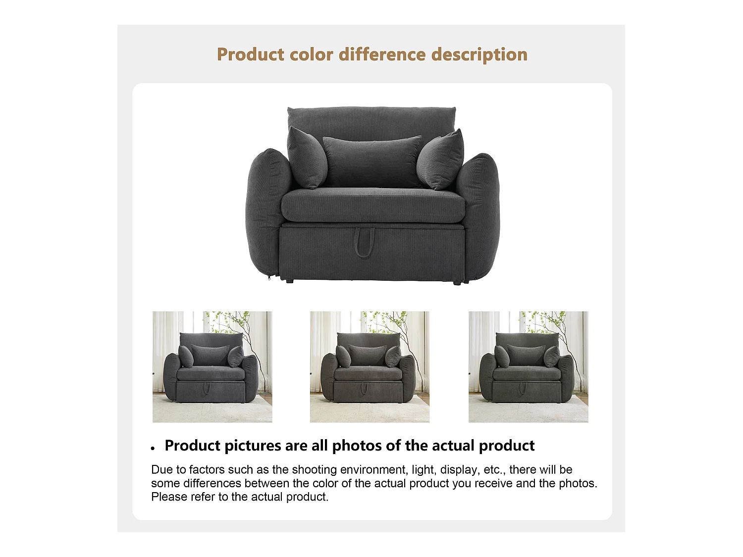 Fauteuil moderne avec repose-pieds et espace de rangement - 120 x 90 x 93 cm - Velours - Gris