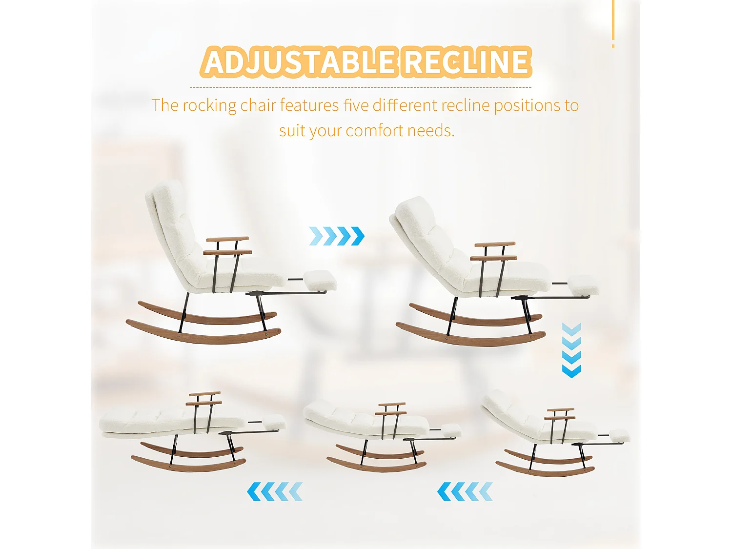 Schaukelstuhl mit Rückenlehne und Fußstütze – 58 x 102 x 100 cm – Teddy-Polar – Weiß