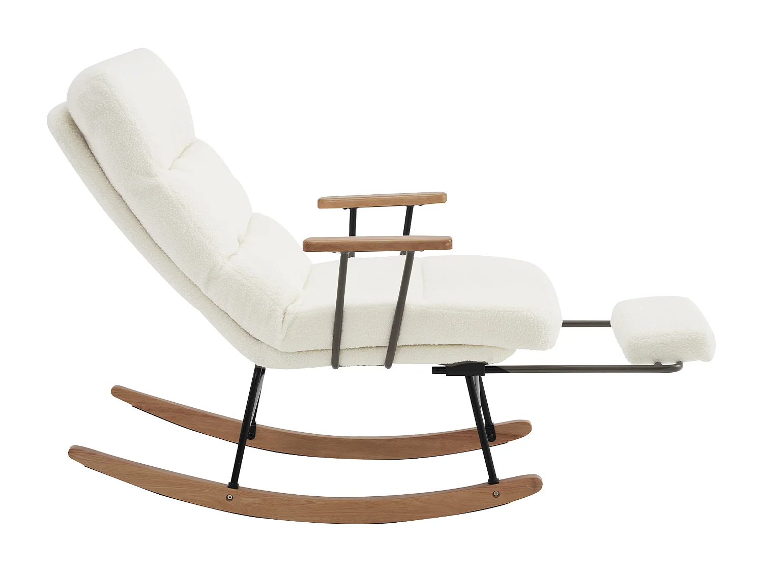 Schaukelstuhl mit Rückenlehne und Fußstütze – 58 x 102 x 100 cm – Teddy-Polar – Weiß