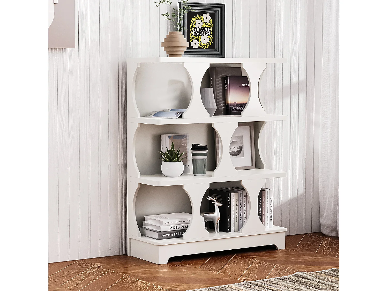 Boekenkast met 3 opbergplanken - 80 x 30 x 100 cm - MDF - Holle uitvoering - Wit