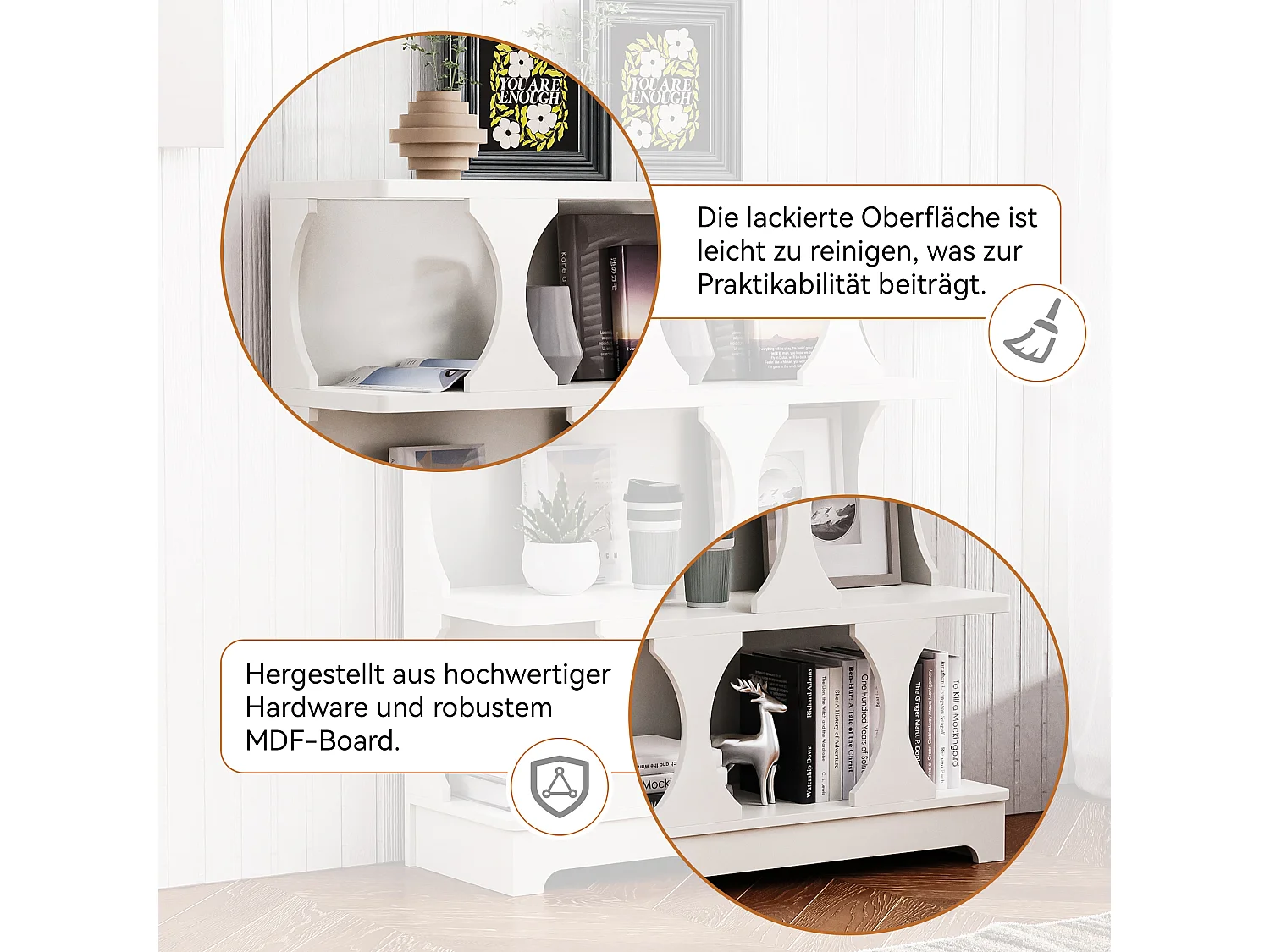 Boekenkast met 3 opbergplanken - 80 x 30 x 100 cm - MDF - Holle uitvoering - Wit