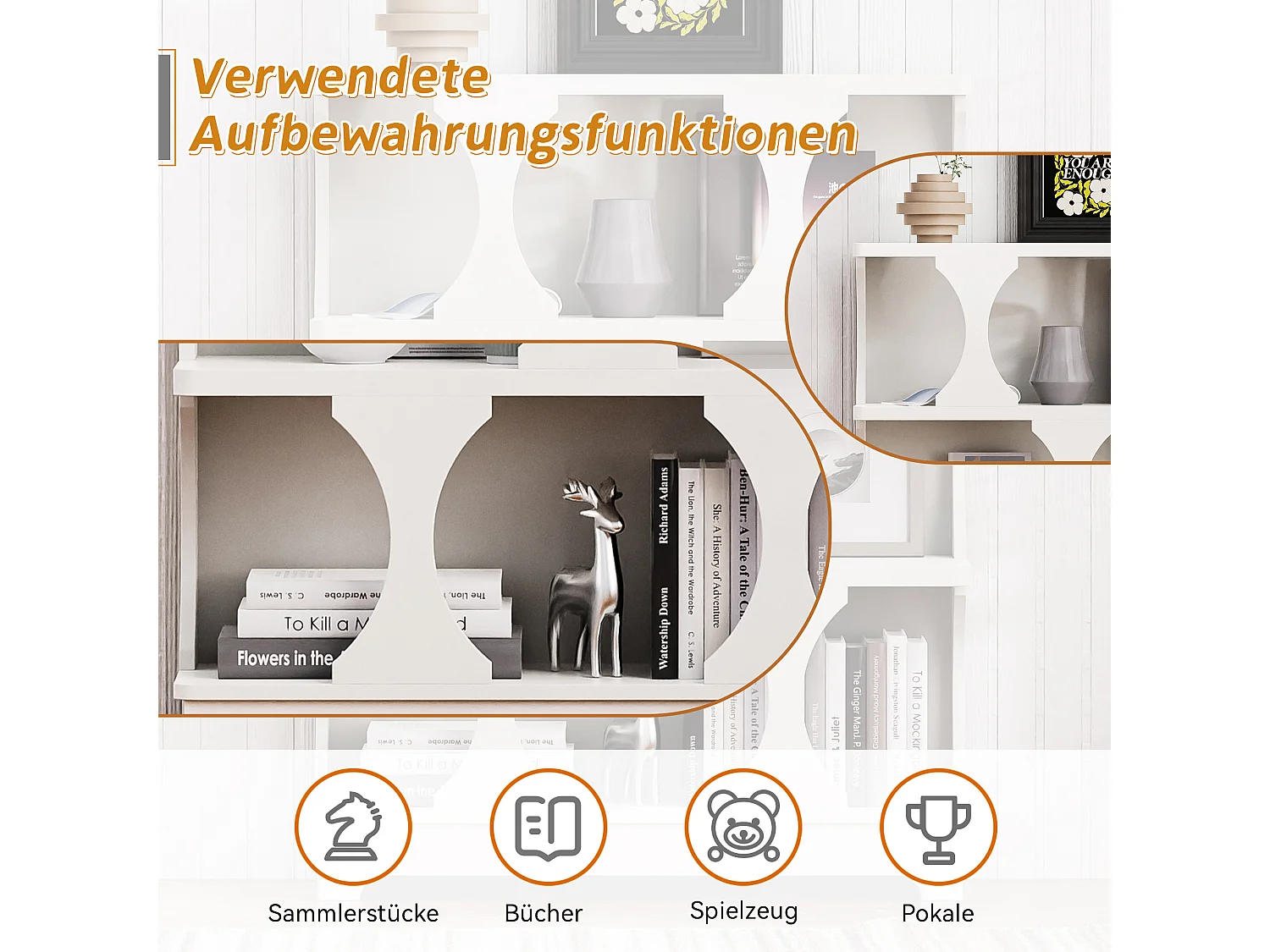 Boekenkast met 3 opbergplanken - 80 x 30 x 100 cm - MDF - Holle uitvoering - Wit