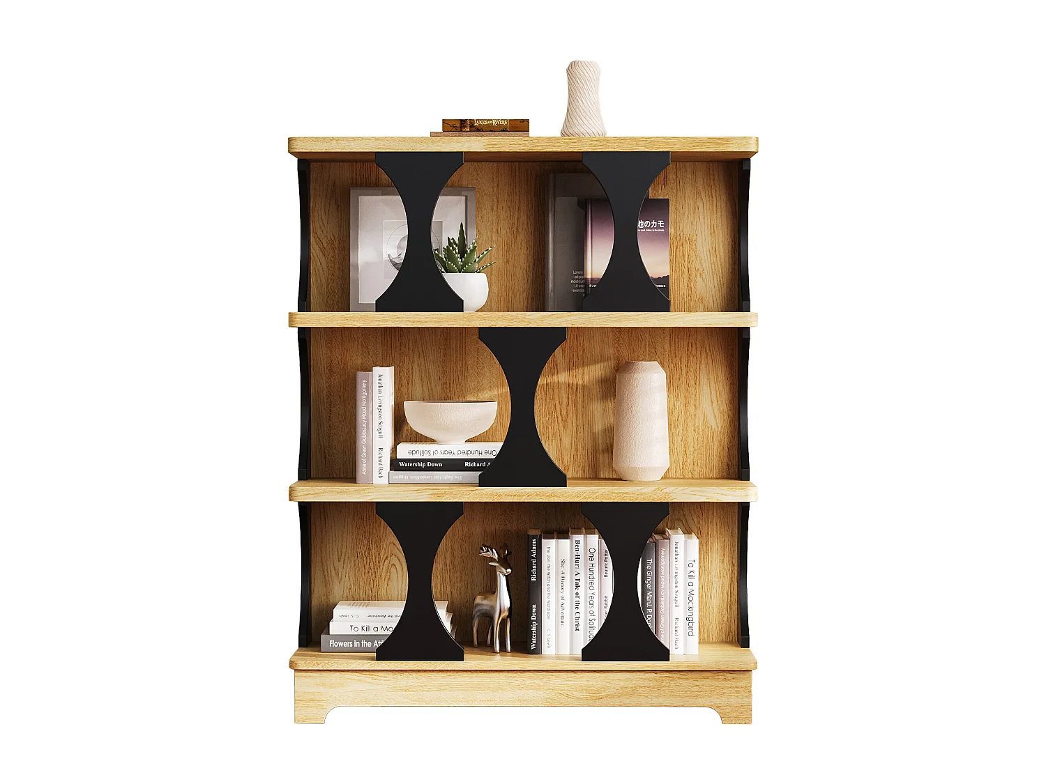 Bücherregal mit 3 Ablageböden – 80 x 30 x 100 cm – MDF – Hohldesign – Natur + Schwarz