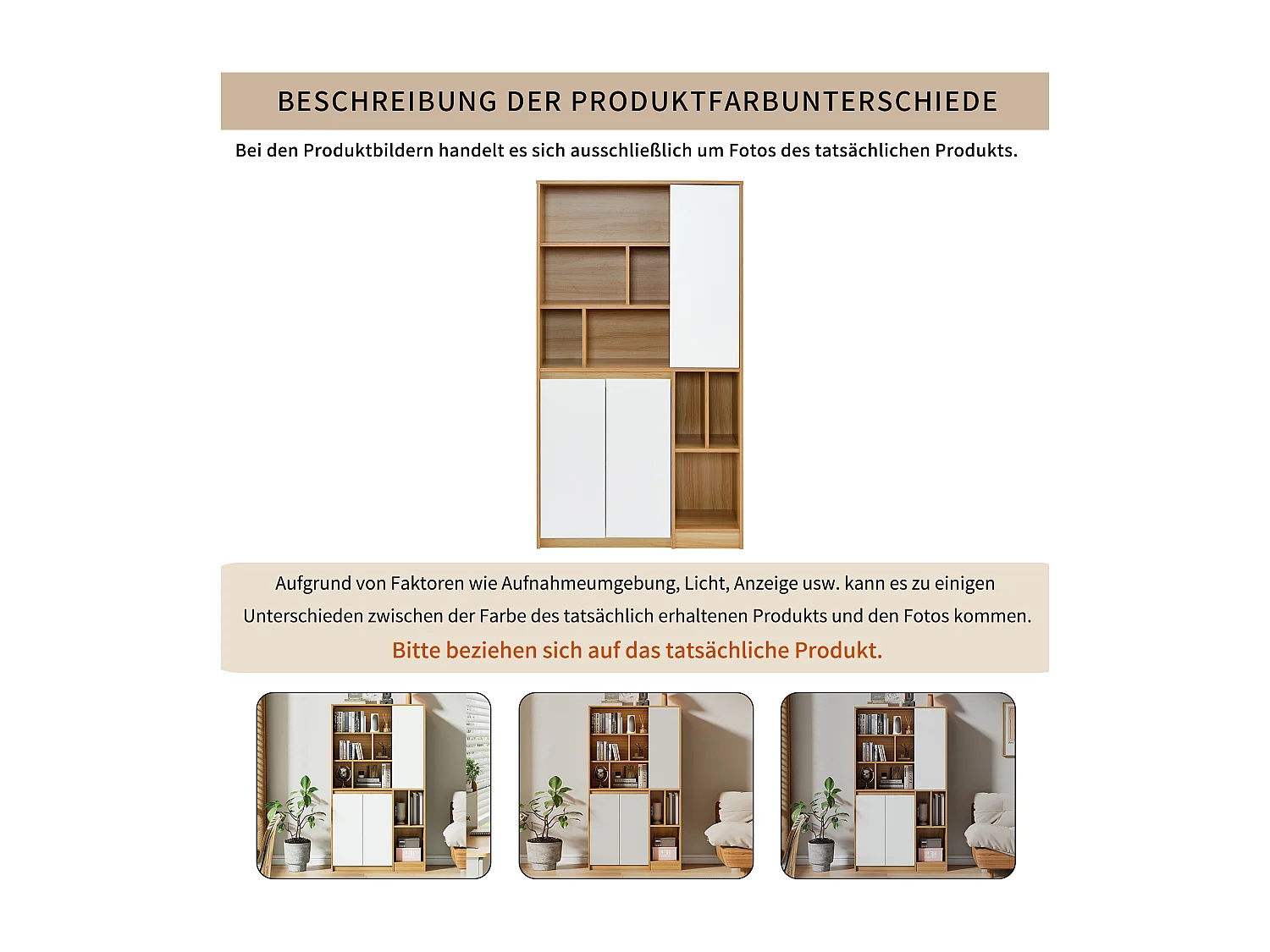 Boekenkast met 3 deuren en verstelbare planken - 90 x 35,5 x 160 cm - Spaanplaat - Wit + Licht eiken