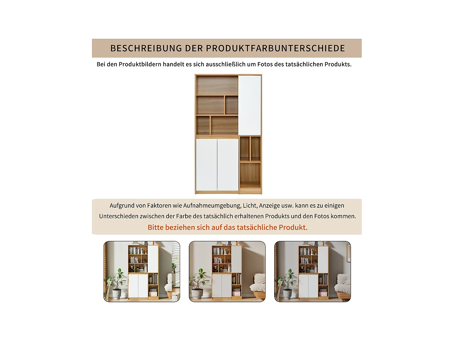 Bibliothèque avec 3 portes et étagères réglables - 90 x 35,5 x 160 cm - Panneaux de particules - Blanc + Chêne clair