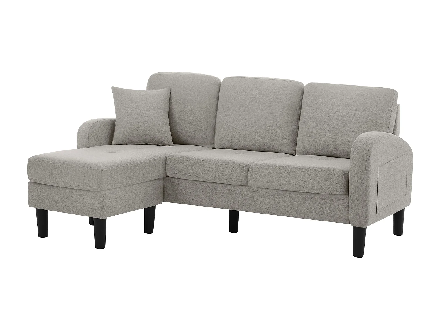 Canapé d'angle 3 places avec méridienne - 185 x 118 x 82 cm - tissu en coton et lin respirant - Gris