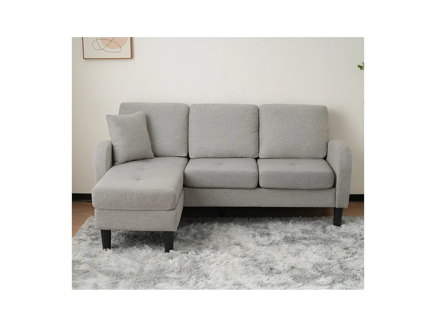 3-Sitzer-Ecksofa mit Chaiselongue – 185 x 118 x 82 cm – atmungsaktiver Baumwoll- und Leinenstoff – Grau