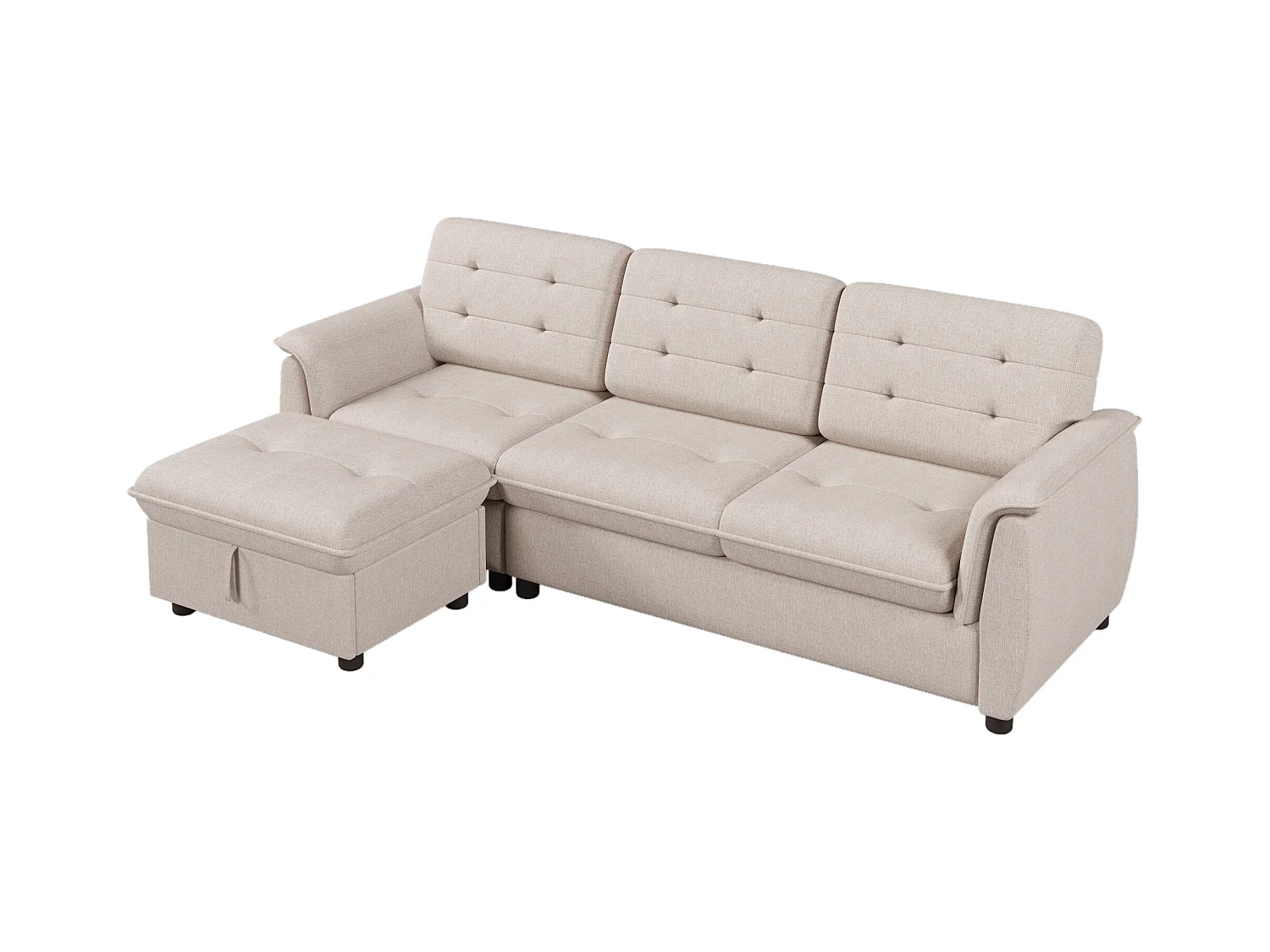 Canapé d'angle 4 places avec repose-pieds et rangement - 239 x 139 x 84 cm - Eponge et lin - Beige