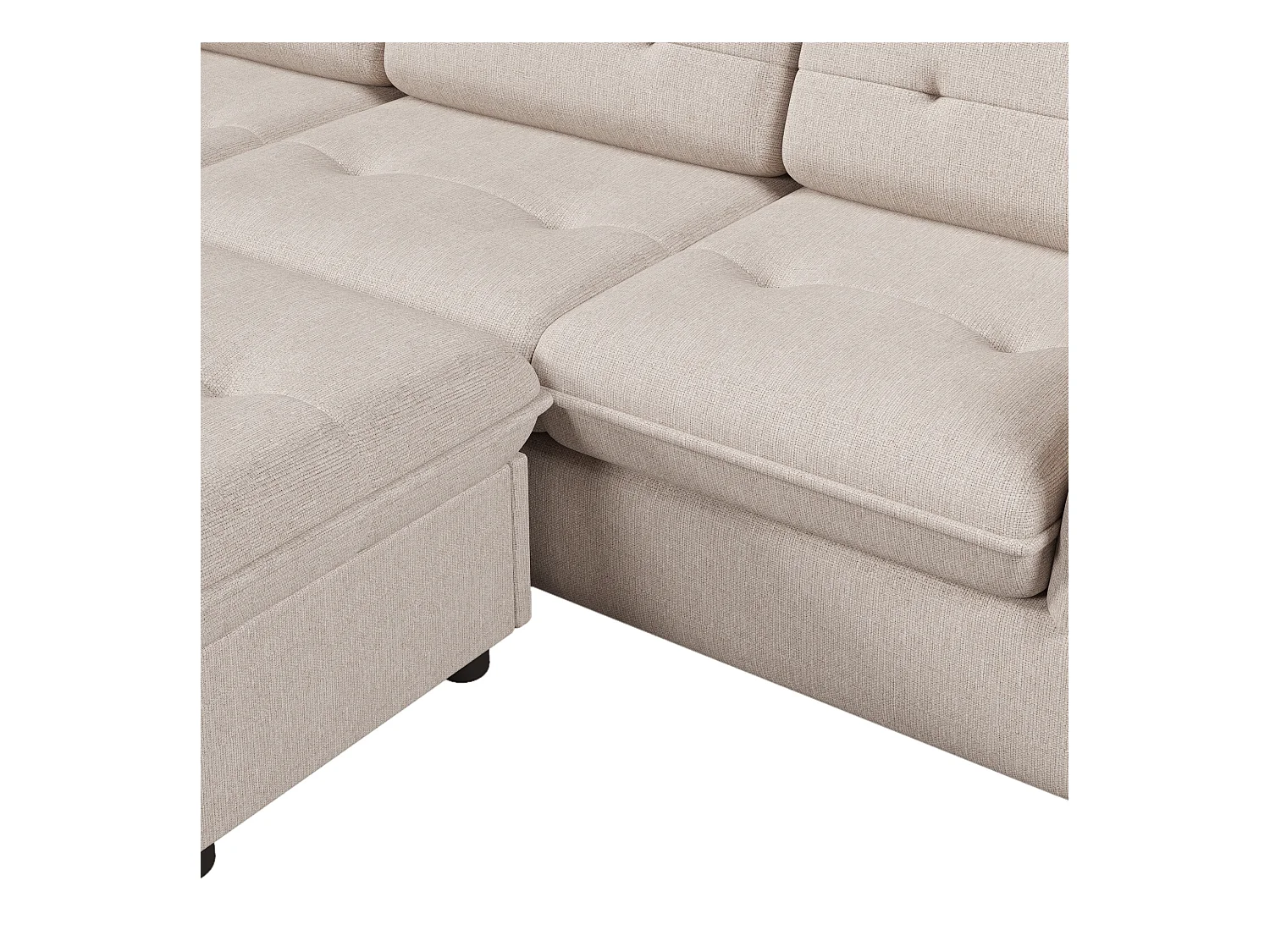 Canapé d'angle 4 places avec repose-pieds et rangement - 239 x 139 x 84 cm - Eponge et lin - Beige