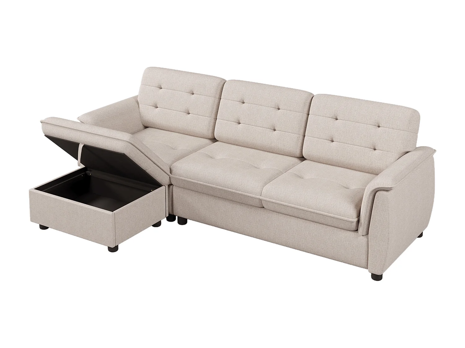 Canapé d'angle 4 places avec repose-pieds et rangement - 239 x 139 x 84 cm - Eponge et lin - Beige