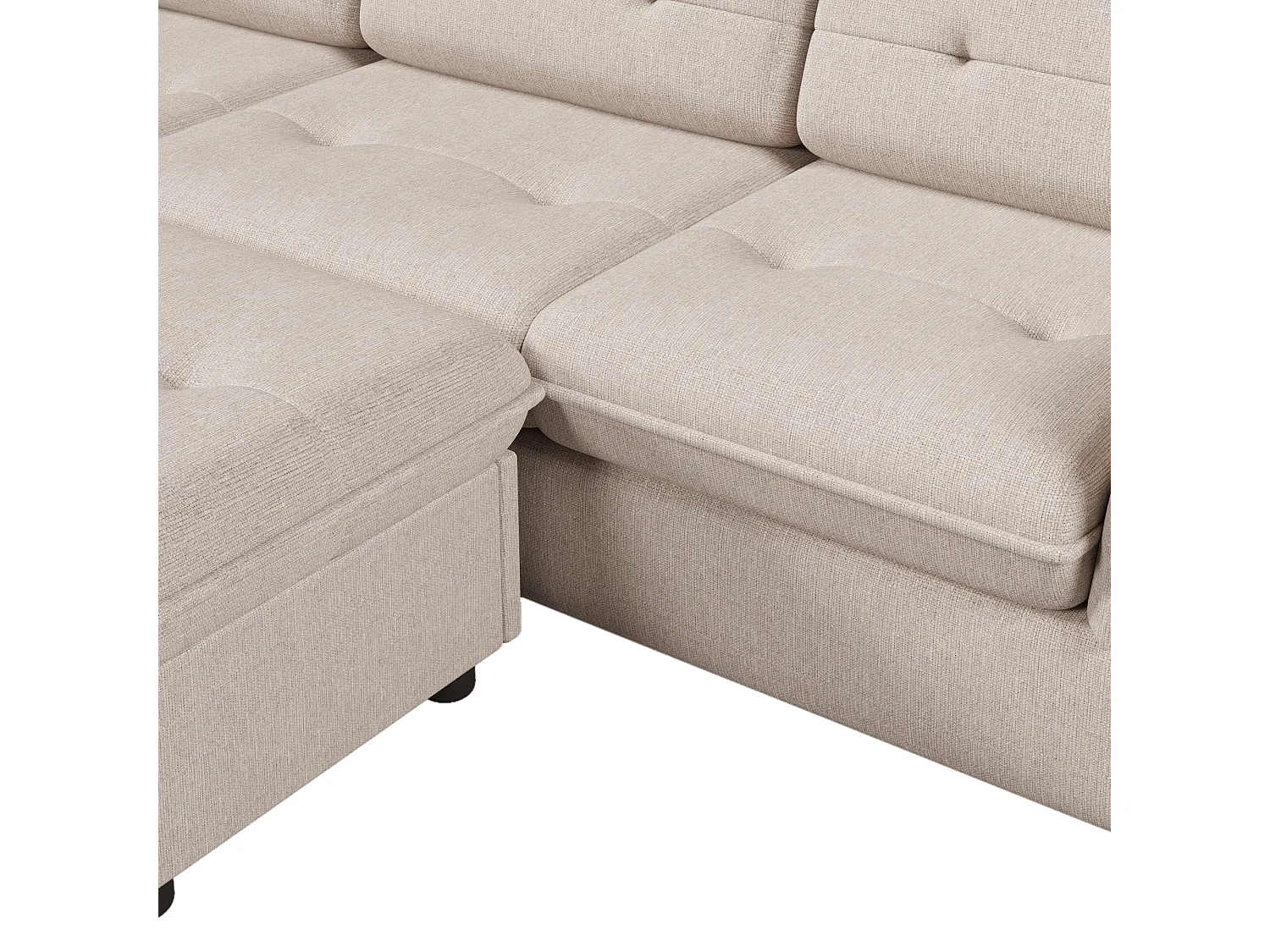 Canapé d'angle 4 places avec repose-pieds et rangement - 239 x 139 x 84 cm - Eponge et lin - Beige