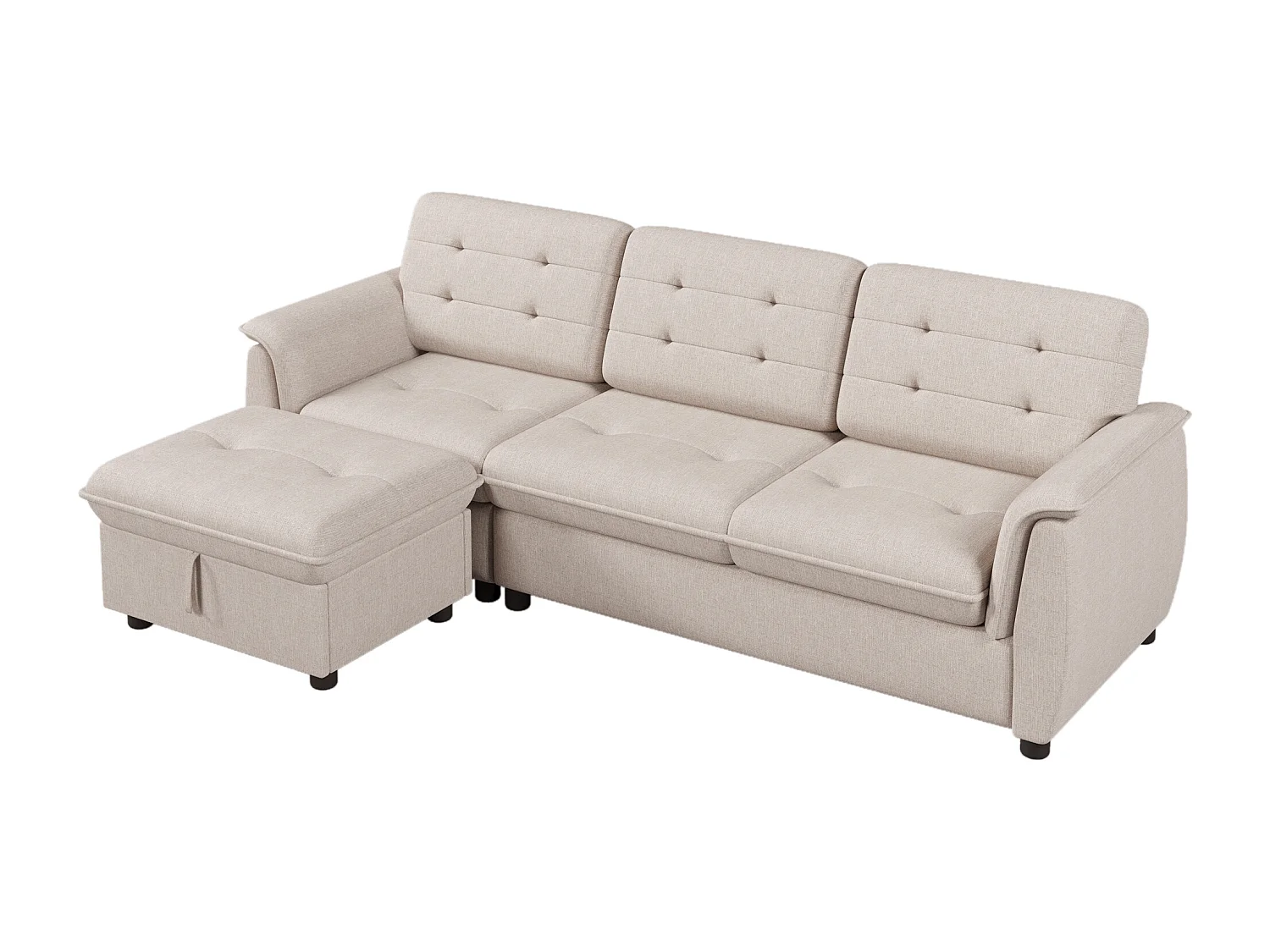 Canapé d'angle 4 places avec repose-pieds et rangement - 239 x 139 x 84 cm - Eponge et lin - Beige