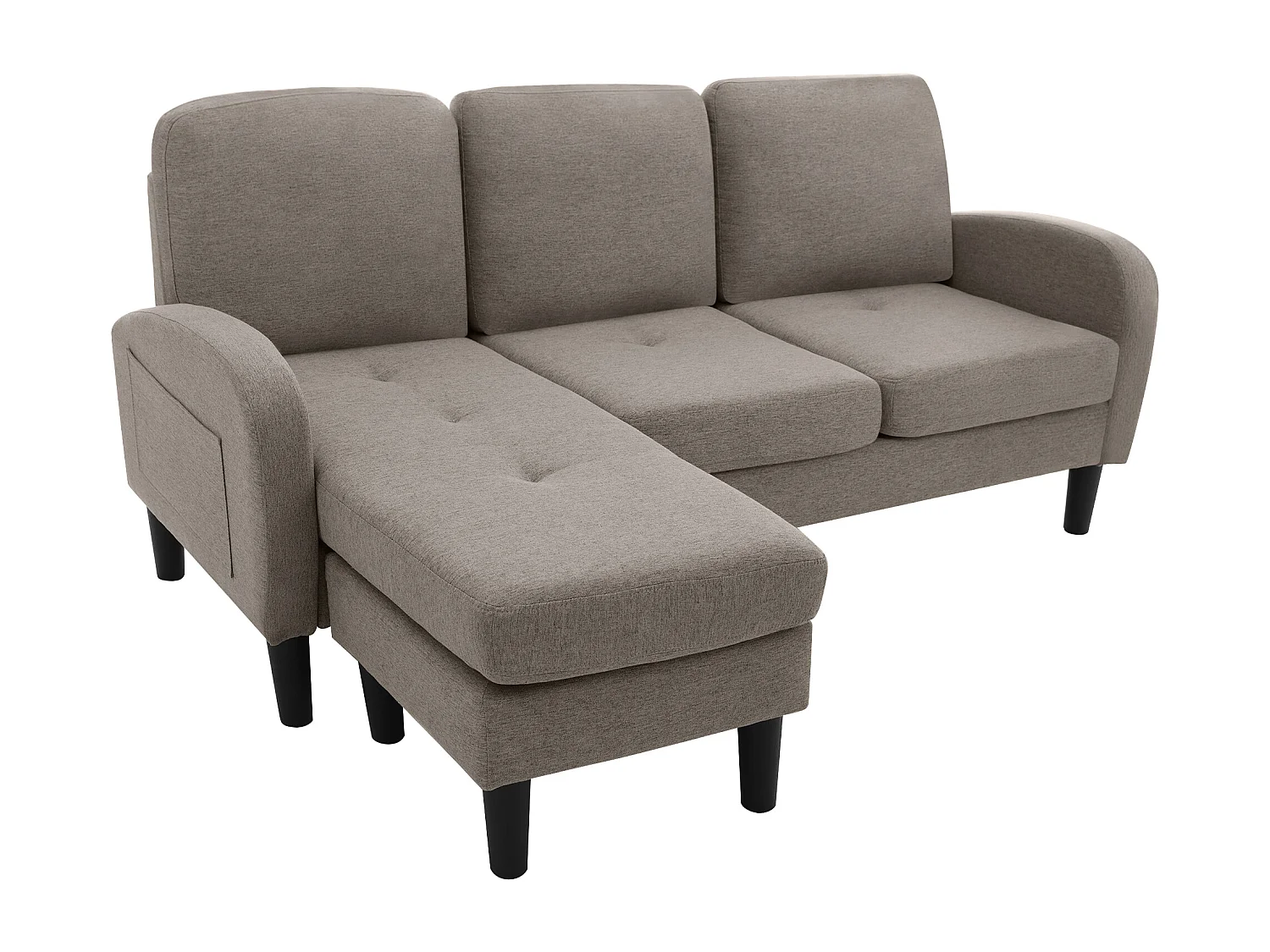 3-Sitzer-Ecksofa mit Chaiselongue – 185 x 118 x 82 cm – atmungsaktiver Baumwoll- und Leinenstoff – Antik-Dunkelgrau
