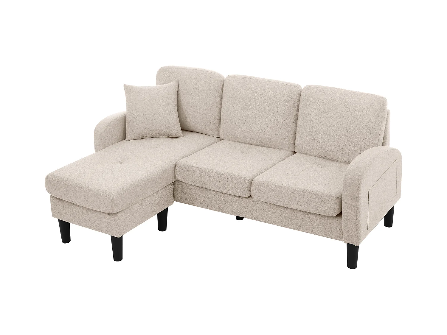 Canapé d'angle 3 places avec méridienne - 185 x 118 x 82 cm - tissu en coton et lin respirant - Beige