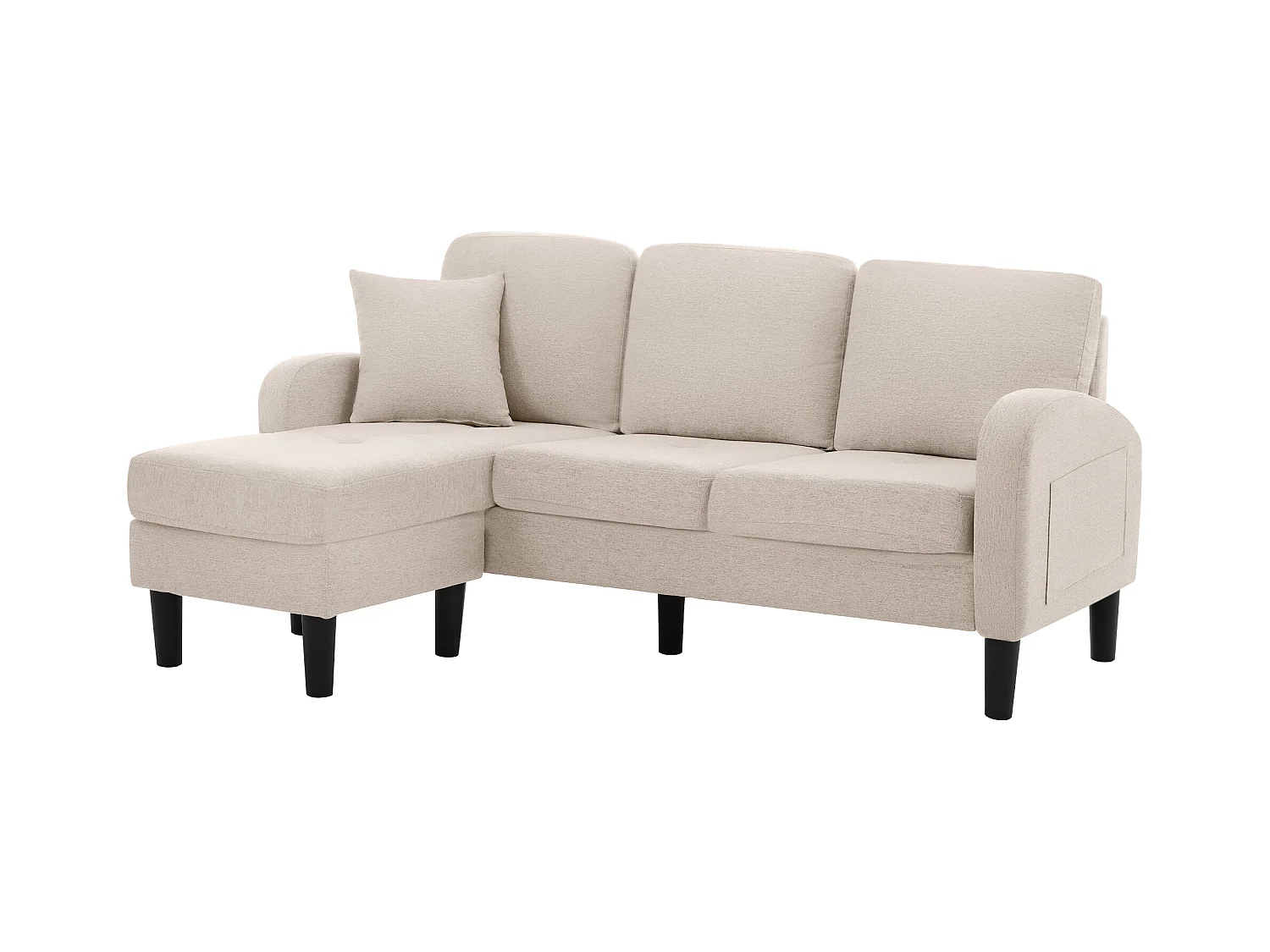 Canapé d'angle 3 places avec méridienne - 185 x 118 x 82 cm - tissu en coton et lin respirant - Beige