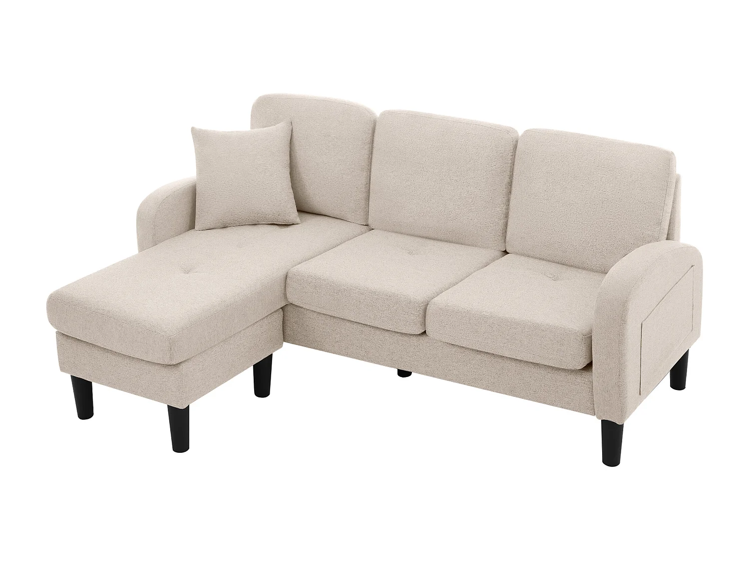 Sofá esquinero de 3 plazas con chaise longue - 185 x 118 x 82 cm - tejido transpirable de algodón y lino - Beige