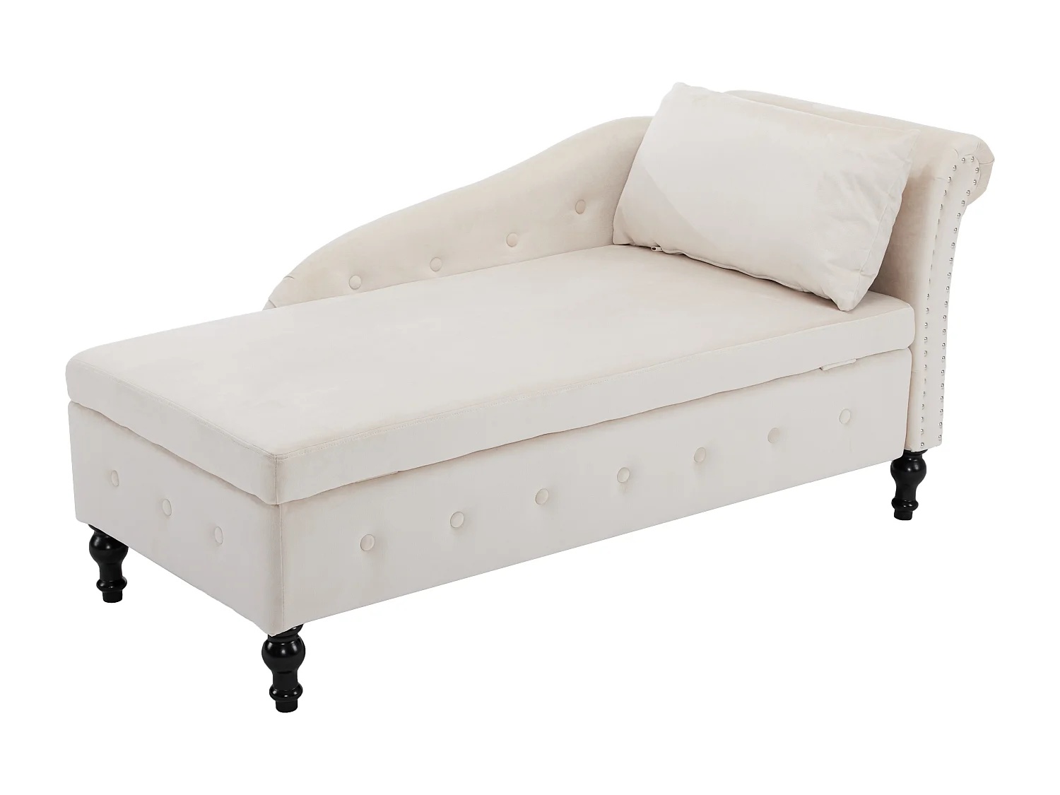 Ombouwbaar linker daybed in fluweel met opbergdoos - 144 x 62 x 69 cm - Wit