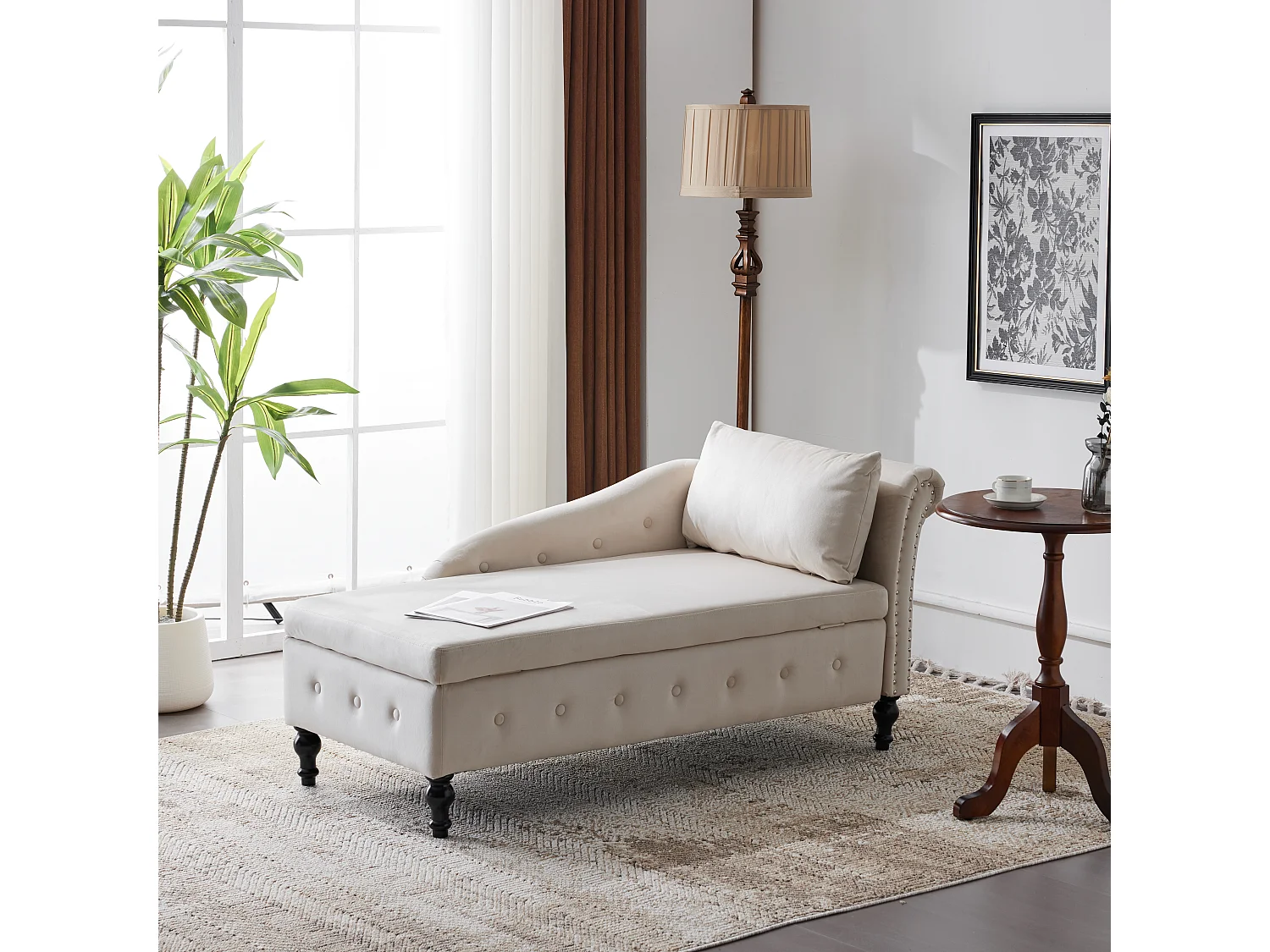 Ombouwbaar linker daybed in fluweel met opbergdoos - 144 x 62 x 69 cm - Wit