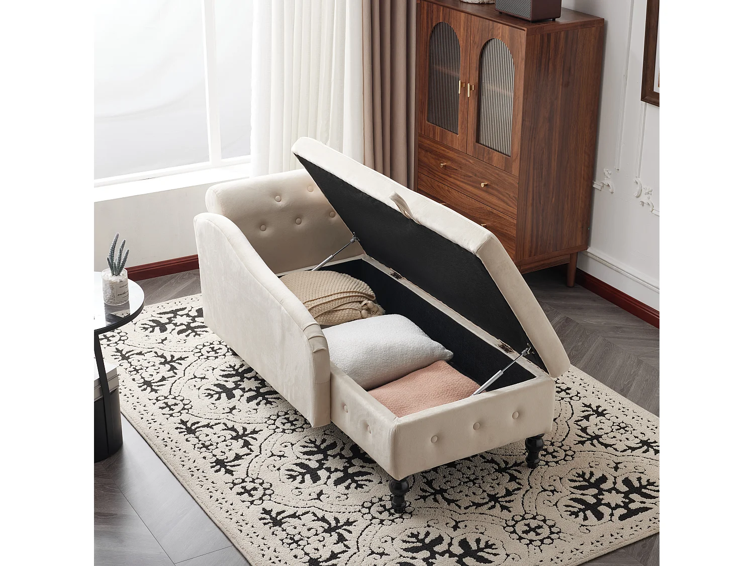 Ombouwbaar linker daybed in fluweel met opbergdoos - 144 x 62 x 69 cm - Wit