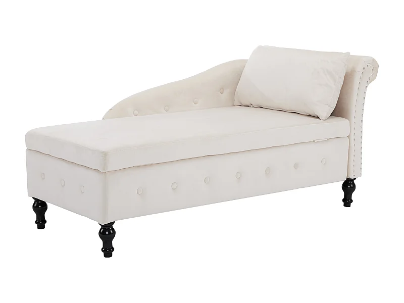 Ombouwbaar linker daybed in fluweel met opbergdoos - 144 x 62 x 69 cm - Wit