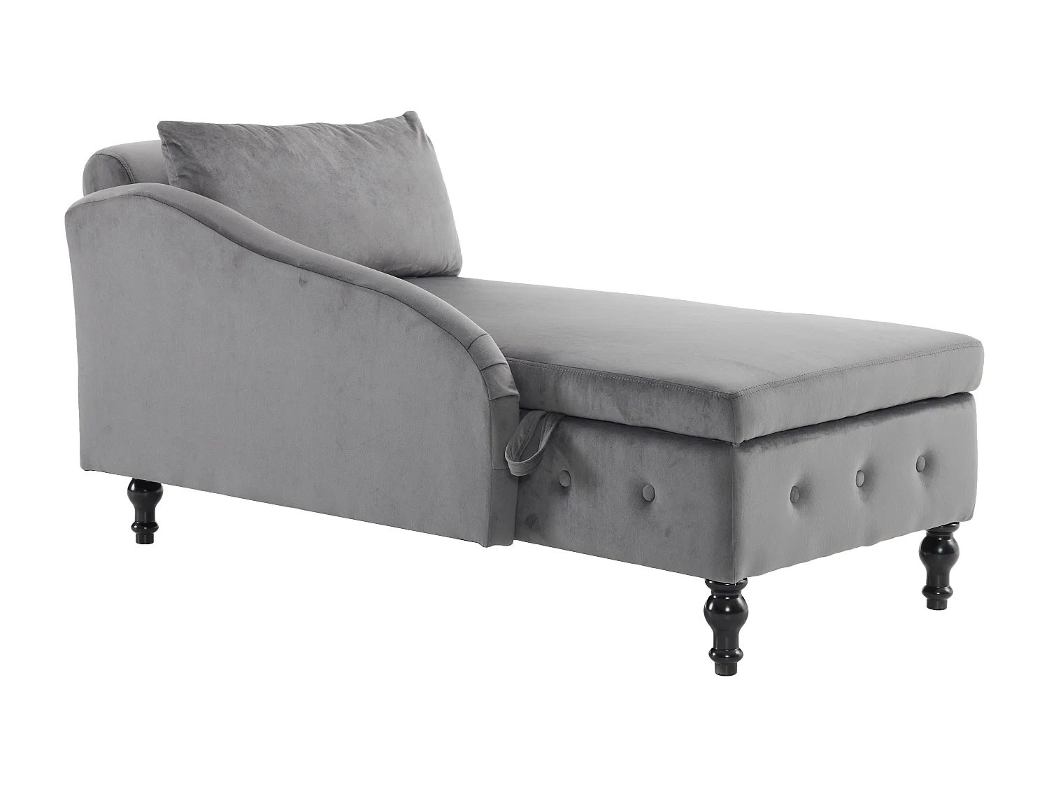 Méridienne gauche convertible en velours avec coffre de rangement - 144 x 62 x 69 cm - Gris