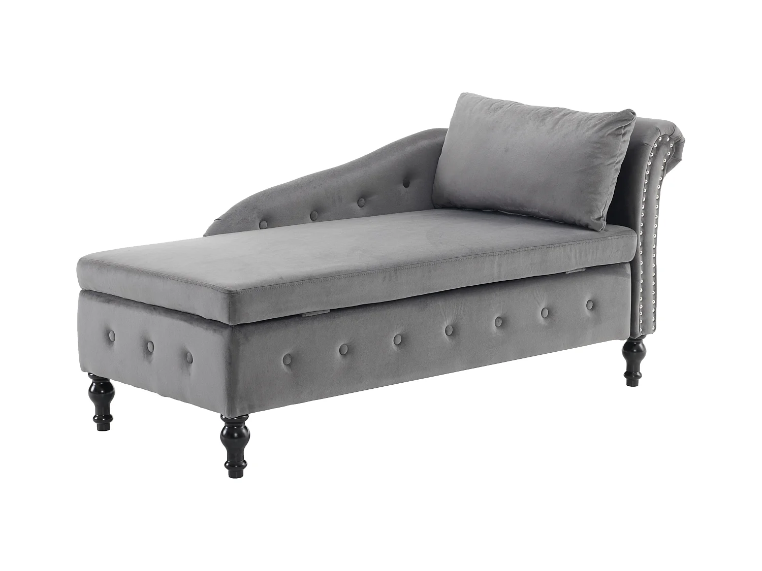 Méridienne gauche convertible en velours avec coffre de rangement - 144 x 62 x 69 cm - Gris