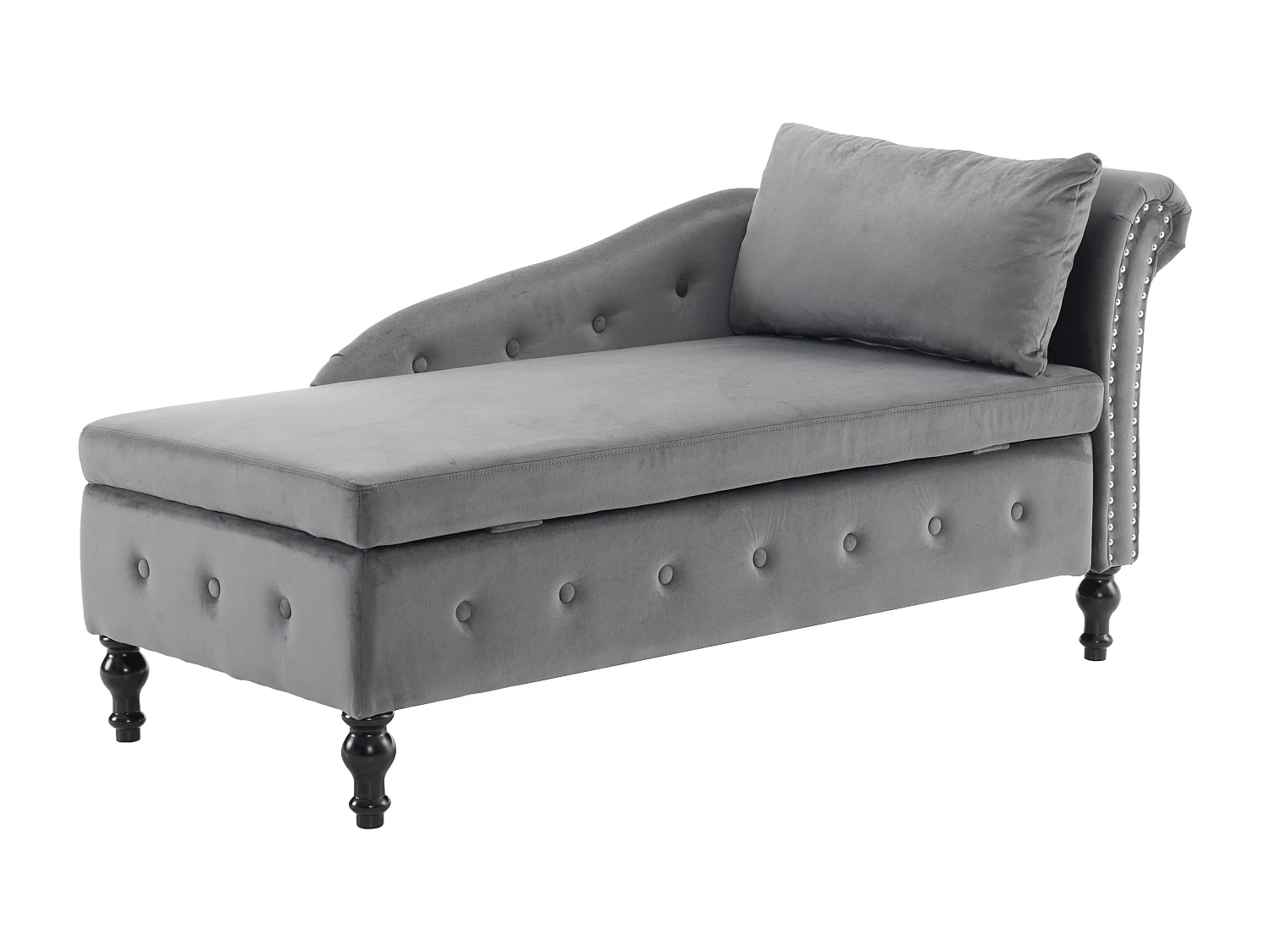Sofá cama izquierdo convertible en terciopelo con caja de almacenamiento - 144 x 62 x 69 cm - Gris