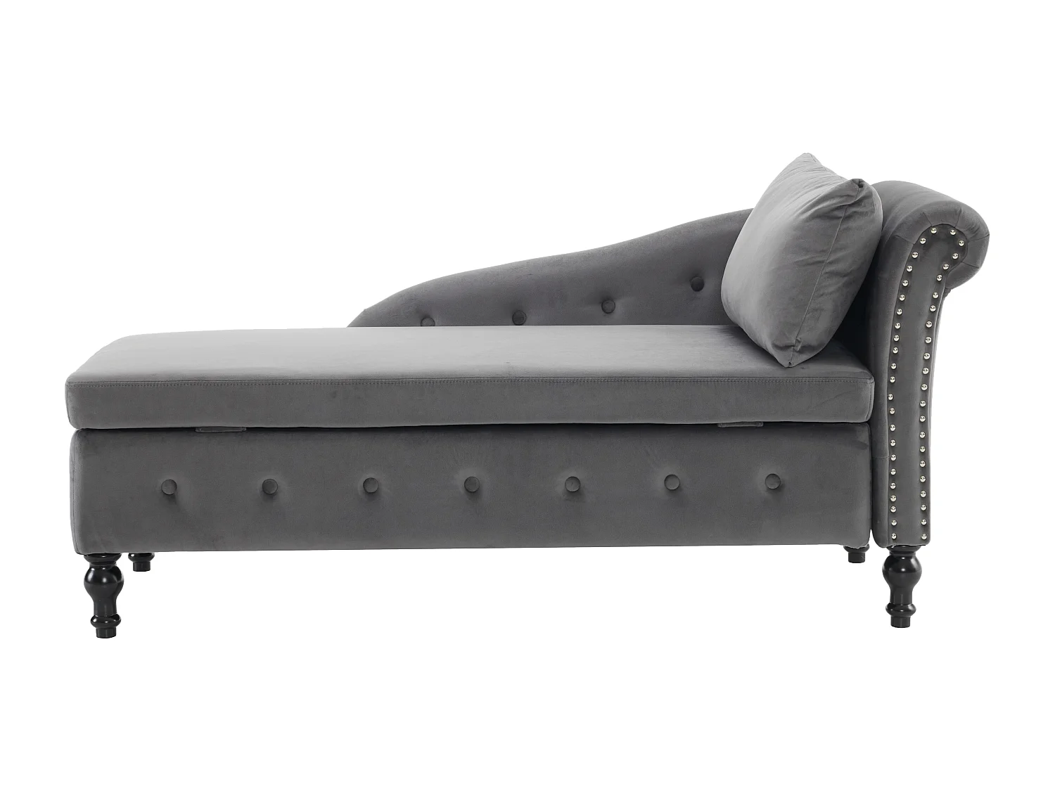 Sofá cama izquierdo convertible en terciopelo con caja de almacenamiento - 144 x 62 x 69 cm - Gris