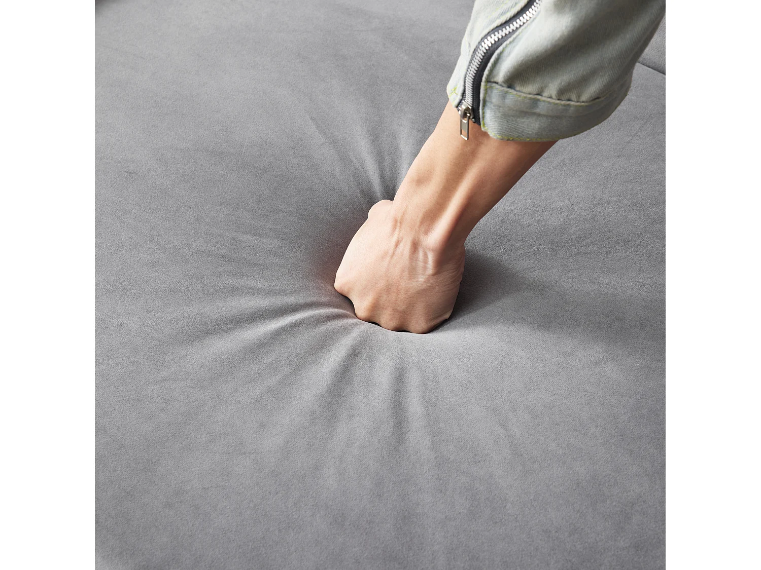 Sofá cama izquierdo convertible en terciopelo con caja de almacenamiento - 144 x 62 x 69 cm - Gris