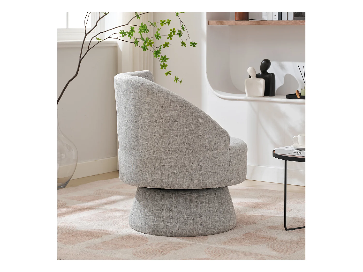 360° draaistoel met rugleuning - 72 x 53 x 77 cm - Linnen stof - Modern design - Grijs