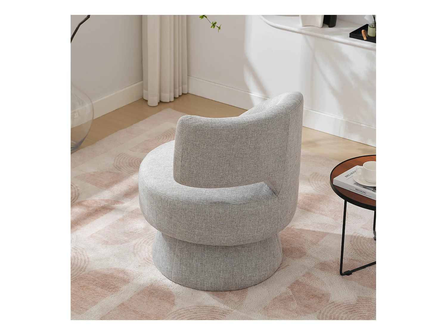 360° draaistoel met rugleuning - 72 x 53 x 77 cm - Linnen stof - Modern design - Grijs