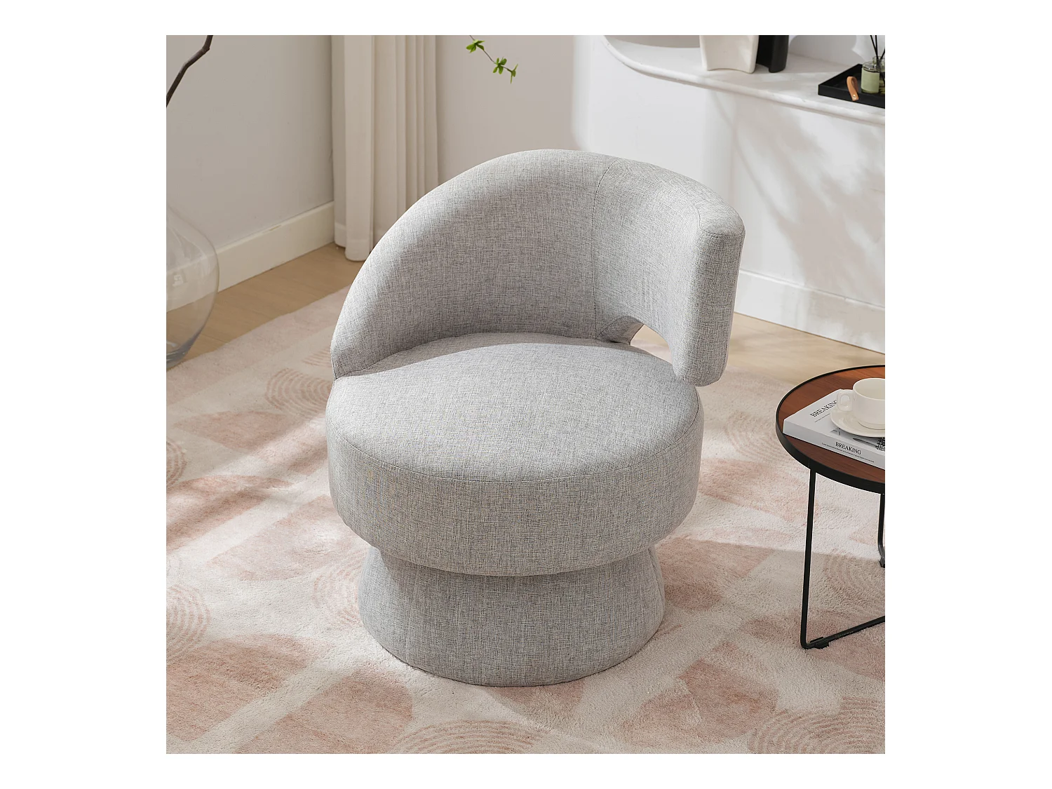 360° draaistoel met rugleuning - 72 x 53 x 77 cm - Linnen stof - Modern design - Grijs