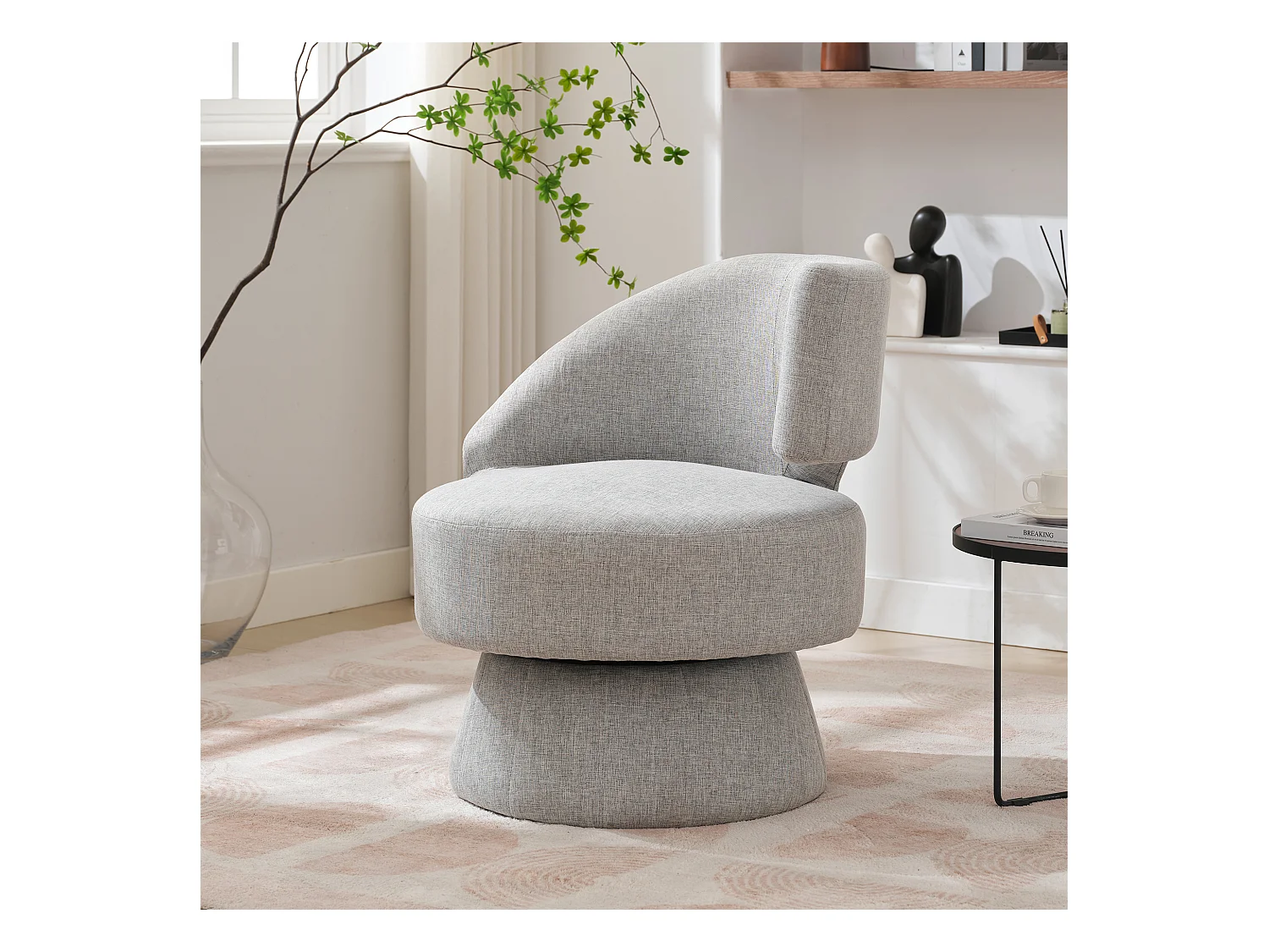 360° draaistoel met rugleuning - 72 x 53 x 77 cm - Linnen stof - Modern design - Grijs