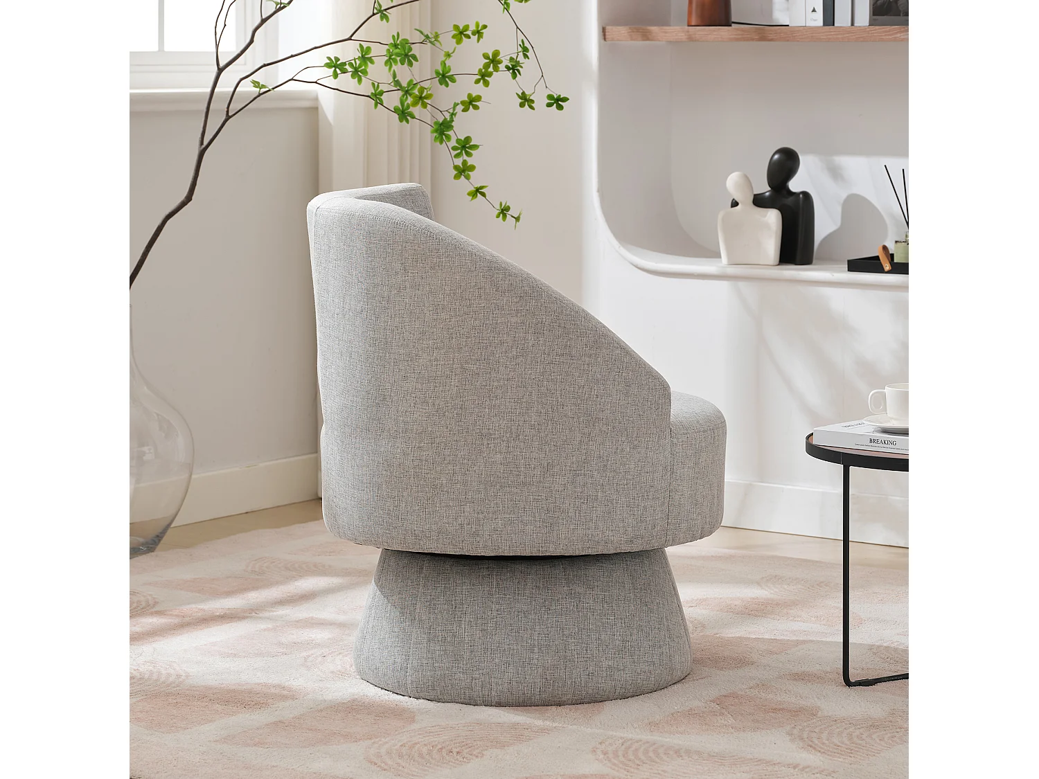 360° draaistoel met rugleuning - 72 x 53 x 77 cm - Linnen stof - Modern design - Grijs