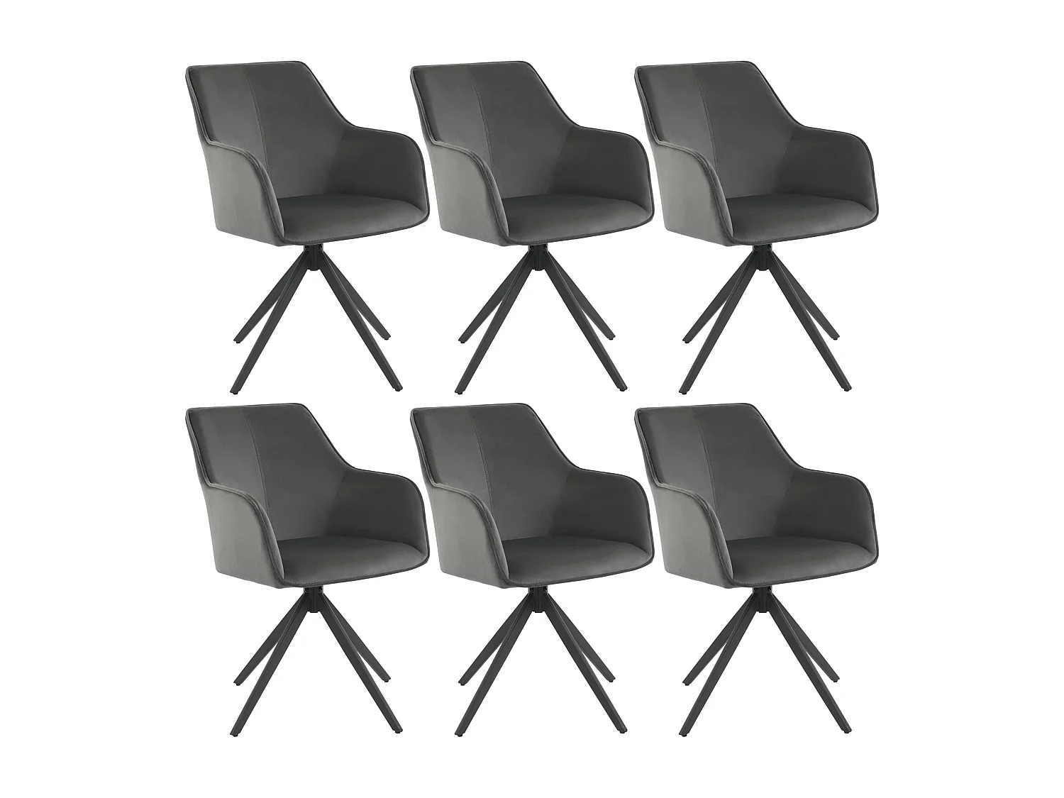 Set di 6 sedie girevoli con braccioli - Velluto e gambe in metallo - 57 x 46 x 84 cm - Grigio