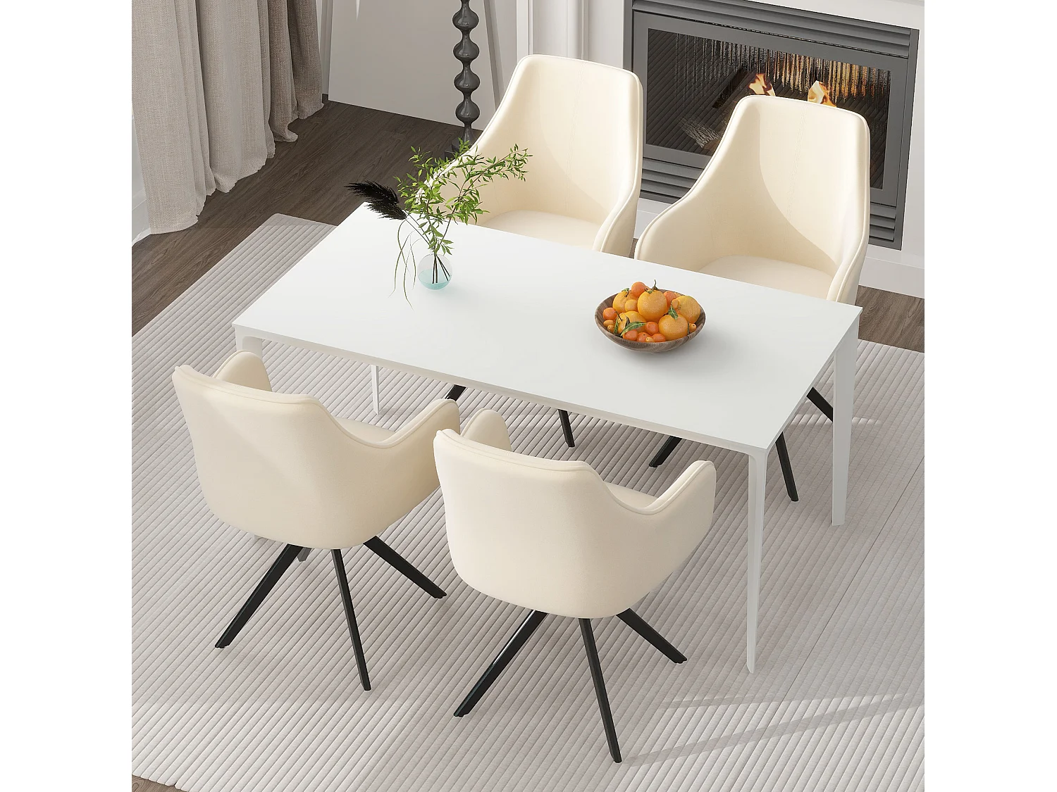 Lot de 4 chaises pivotant avec accoudoirs - Velours et pièds en métal - 57 x 46 x 84 cm - Beige