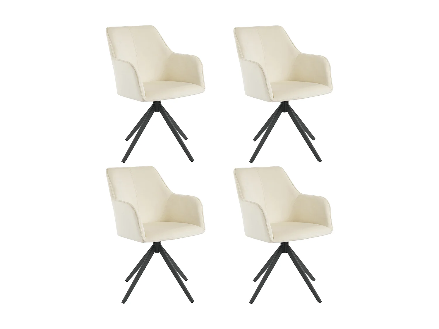 Lot de 4 chaises pivotant avec accoudoirs - Velours et pièds en métal - 57 x 46 x 84 cm - Beige