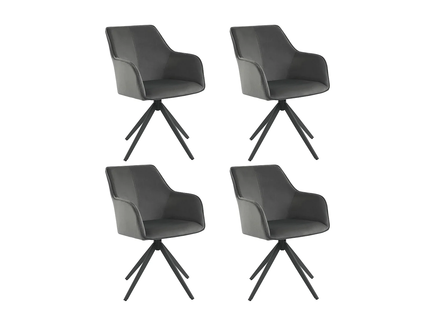 Komplet 4 krzeseł obrotowych z podłokietnikami - Aksamit i metalowe nogi - 57 x 46 x 84 cm - Szary