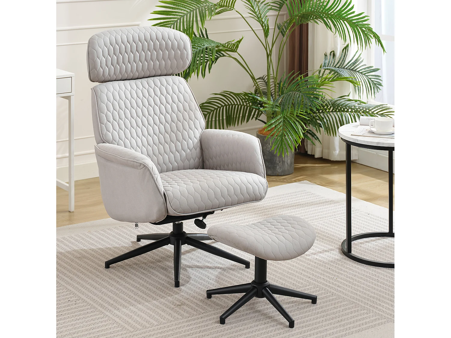 Chaise pivotante à 360° avec inclinaison réglable (95-125°) - Repose-pieds - Tissu technique - Gris
