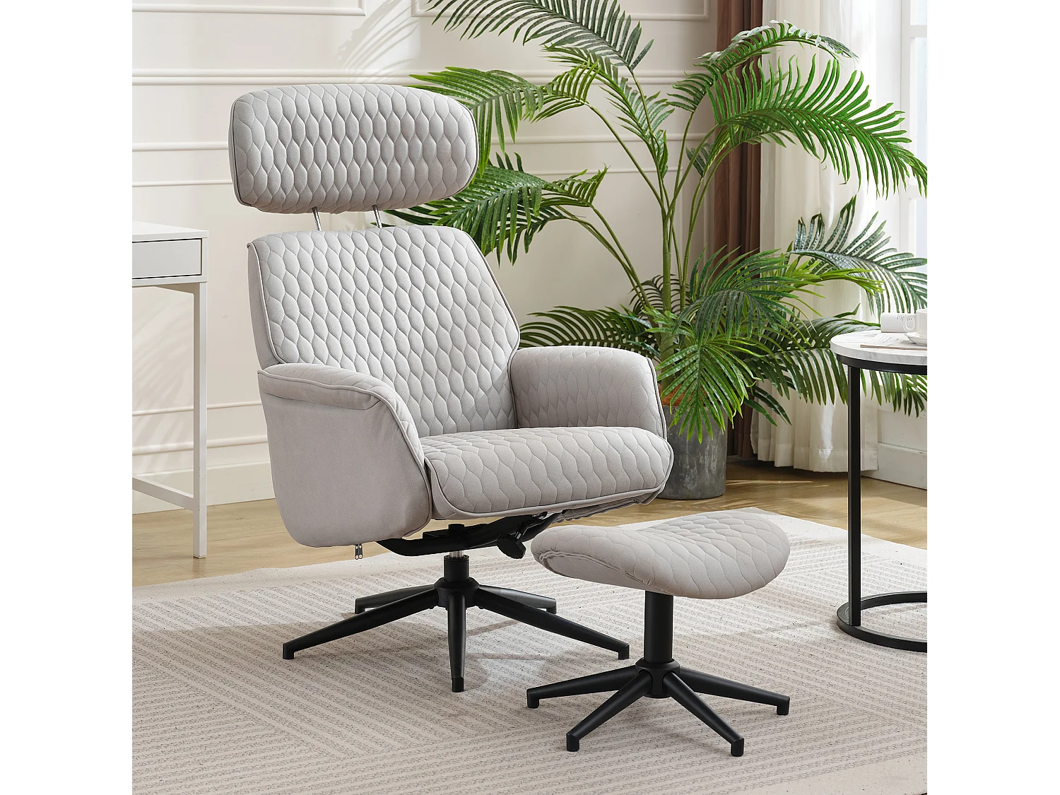 Chaise pivotante à 360° avec inclinaison réglable (95-125°) - Repose-pieds - Tissu technique - Gris