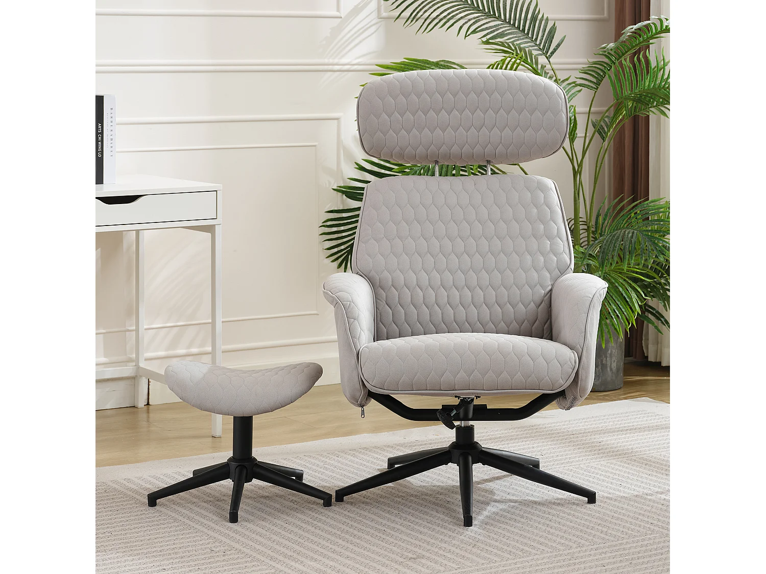 Chaise pivotante à 360° avec inclinaison réglable (95-125°) - Repose-pieds - Tissu technique - Gris
