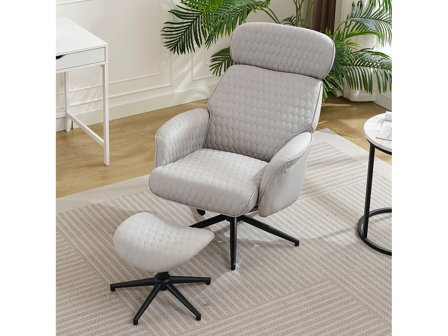 Chaise pivotante à 360° avec inclinaison réglable (95-125°) - Repose-pieds - Tissu technique - Gris