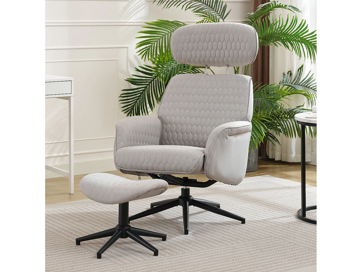 Chaise pivotante à 360° avec inclinaison réglable (95-125°) - Repose-pieds - Tissu technique - Gris