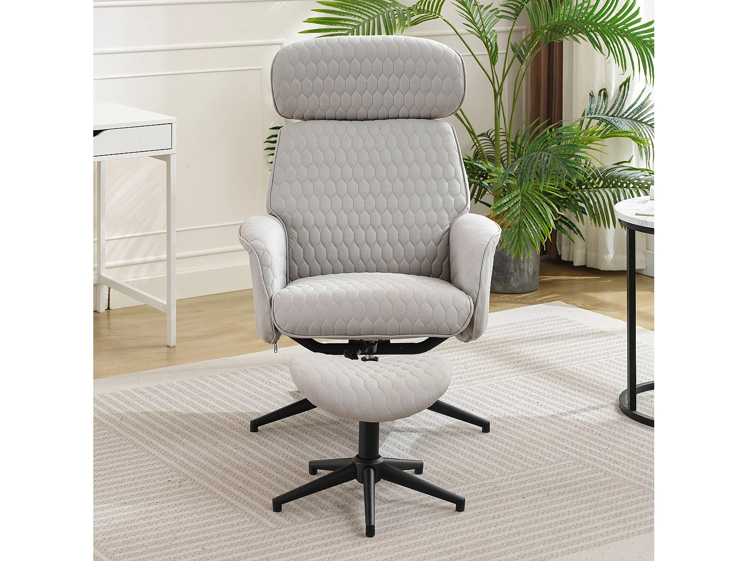 Chaise pivotante à 360° avec inclinaison réglable (95-125°) - Repose-pieds - Tissu technique - Gris